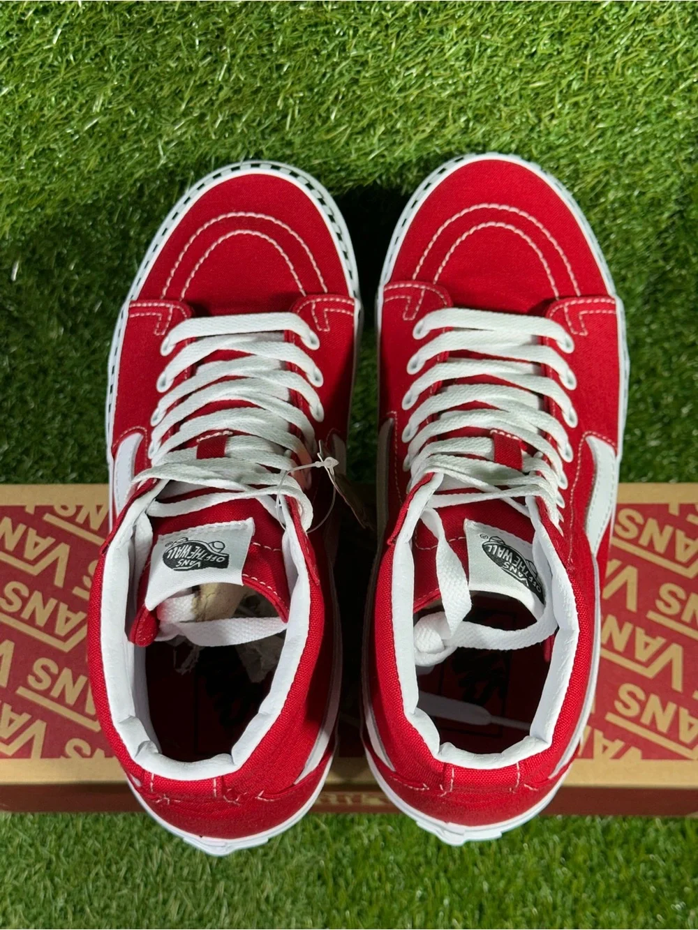 Vans SK8-HI  Check Foxing, Red/White with Checkerboard Trim, Men’s 8,VN0A38GEVS5
